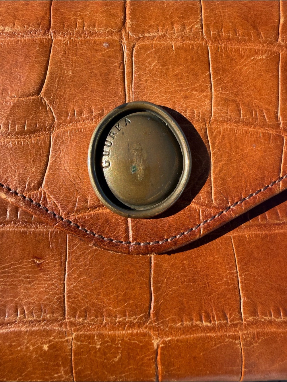 Vintage Ghurka Cognac Croc-Embossed Leather Continental Envelope Wallet - Picture 12 of 13
